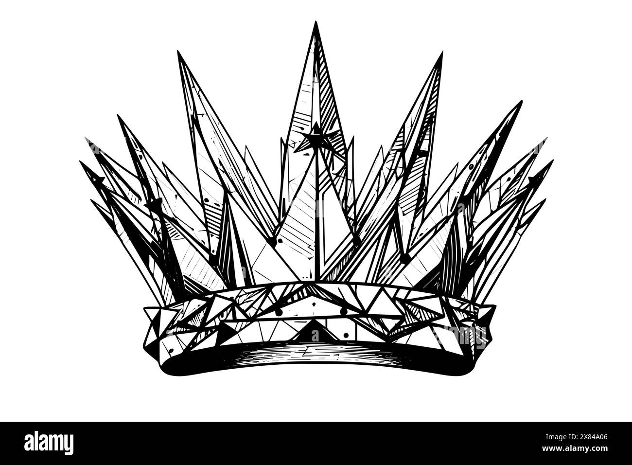 Futuristic crown hand drawn ink sketch. Engraved style vector ...