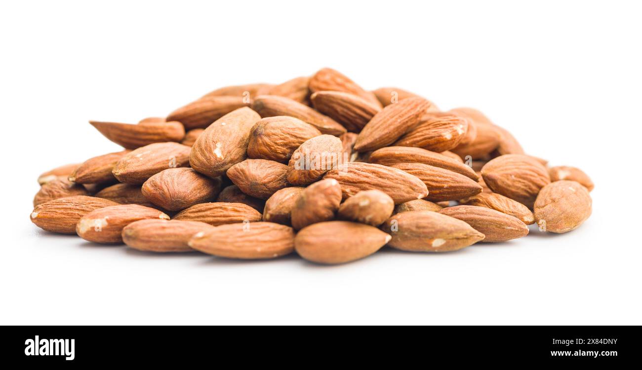 Peeled almond nuts isolated on a white background. Stock Photo
