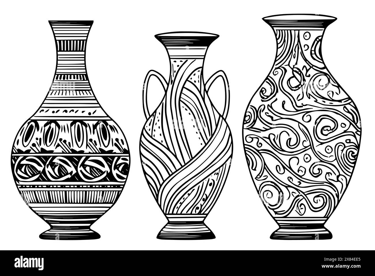 Set of ancient vase hand drawn ink sketch. Engraved style vector ...