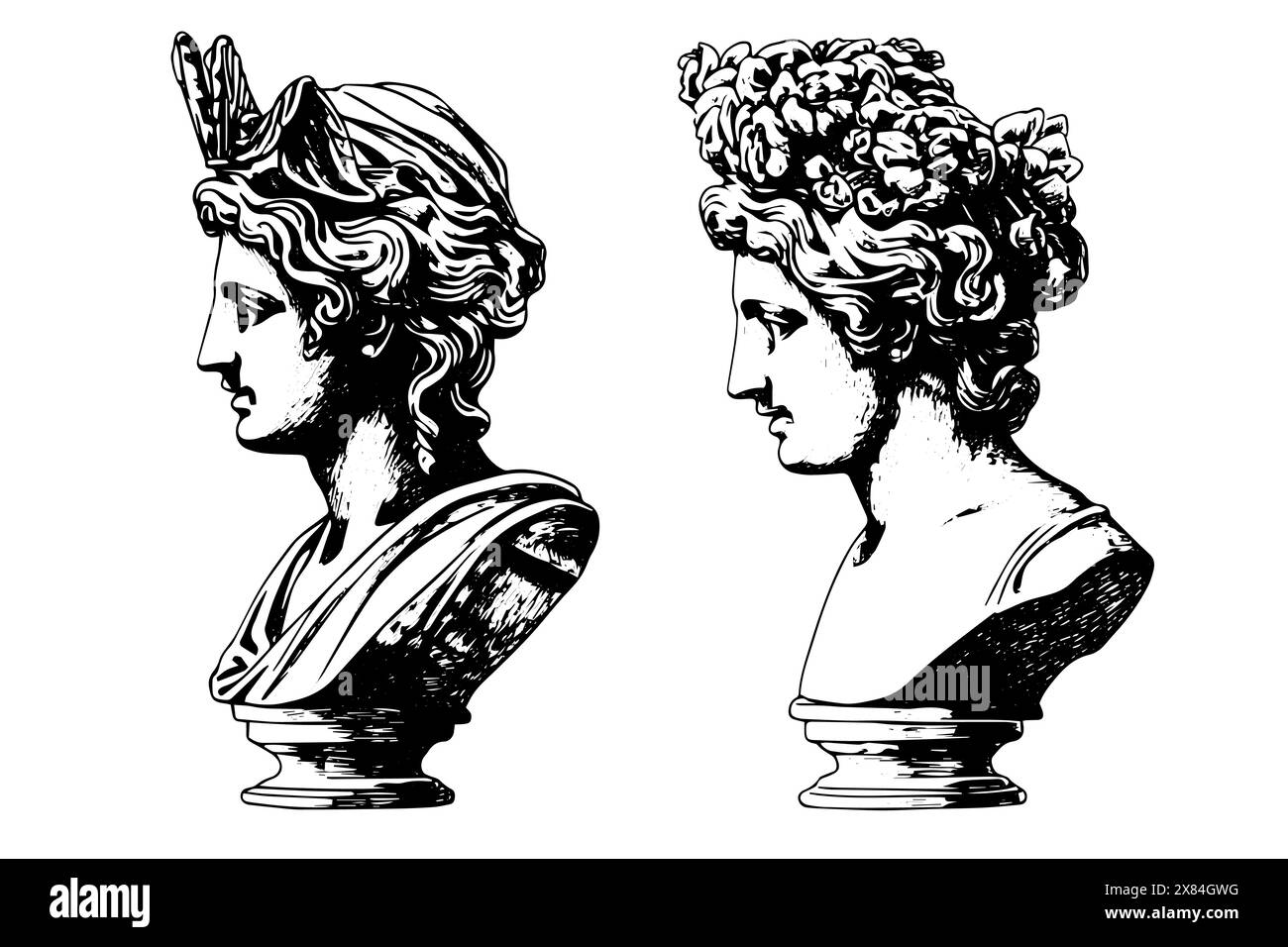 Vintage Vector Sketch of a Greek Goddess Vector Art Depicting a