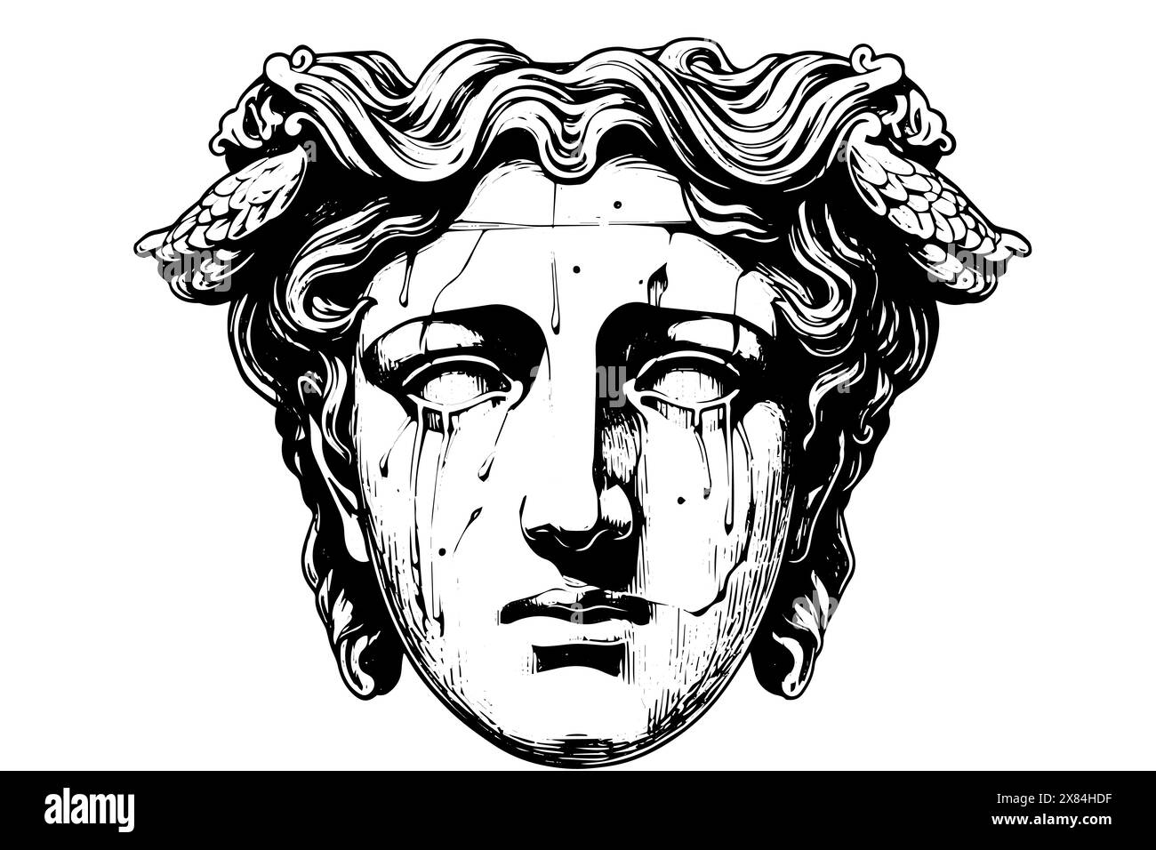Ancient Mythology in Modern Head Art: Vector Illustration of a Greek Statue Face. Stock Vector