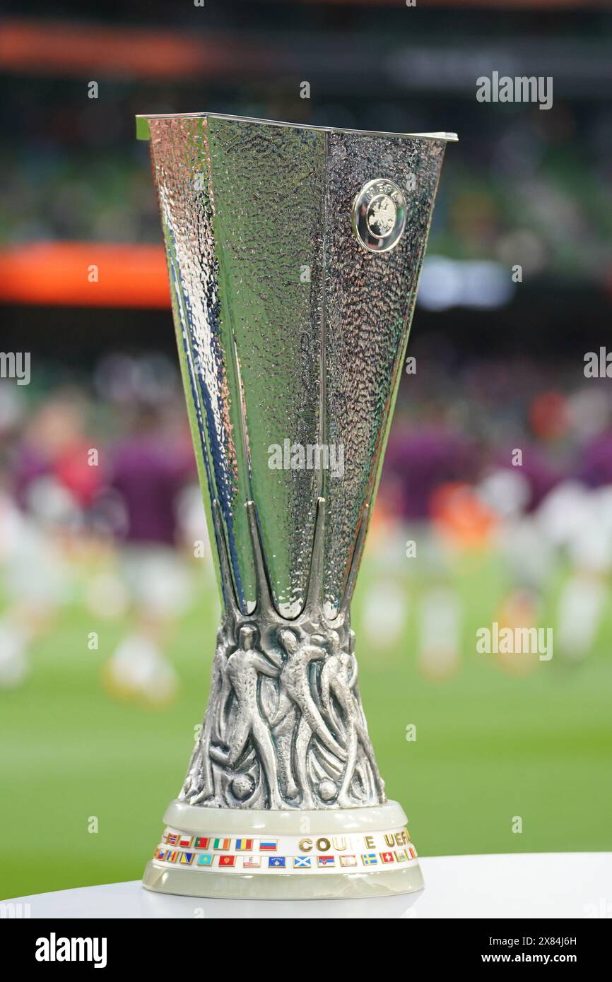 The Europa League Trophy prior to the UEFA Europa League, Final football match between Atalanta BC and Bayer Leverkusen on May 22, 2024 at Aviva stadium in Dublin, Ireland Stock Photo