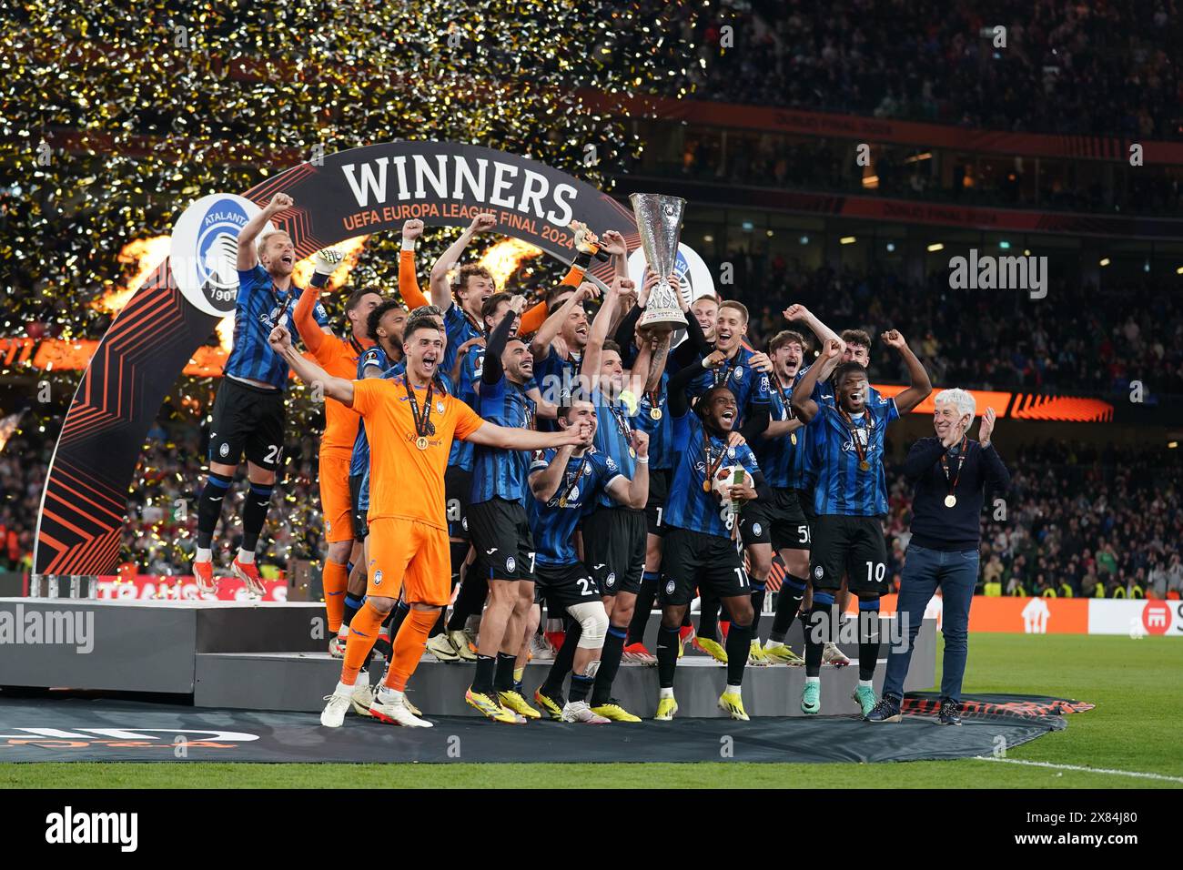 The Atalanta players celebrate with the Trophy after the UEFA Europa ...