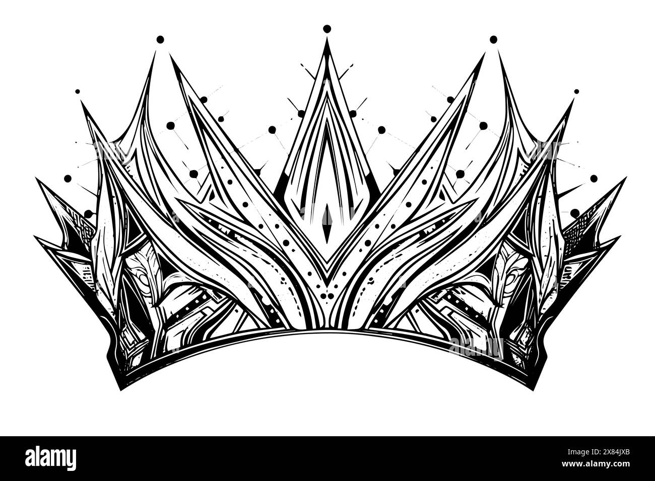 Futuristic crown hand drawn ink sketch. Engraved style vector ...