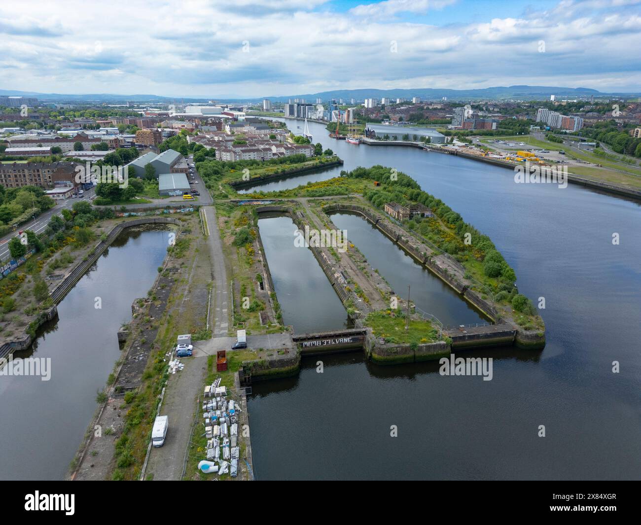 Aerial view from drone of historic former graving docks on the River ...