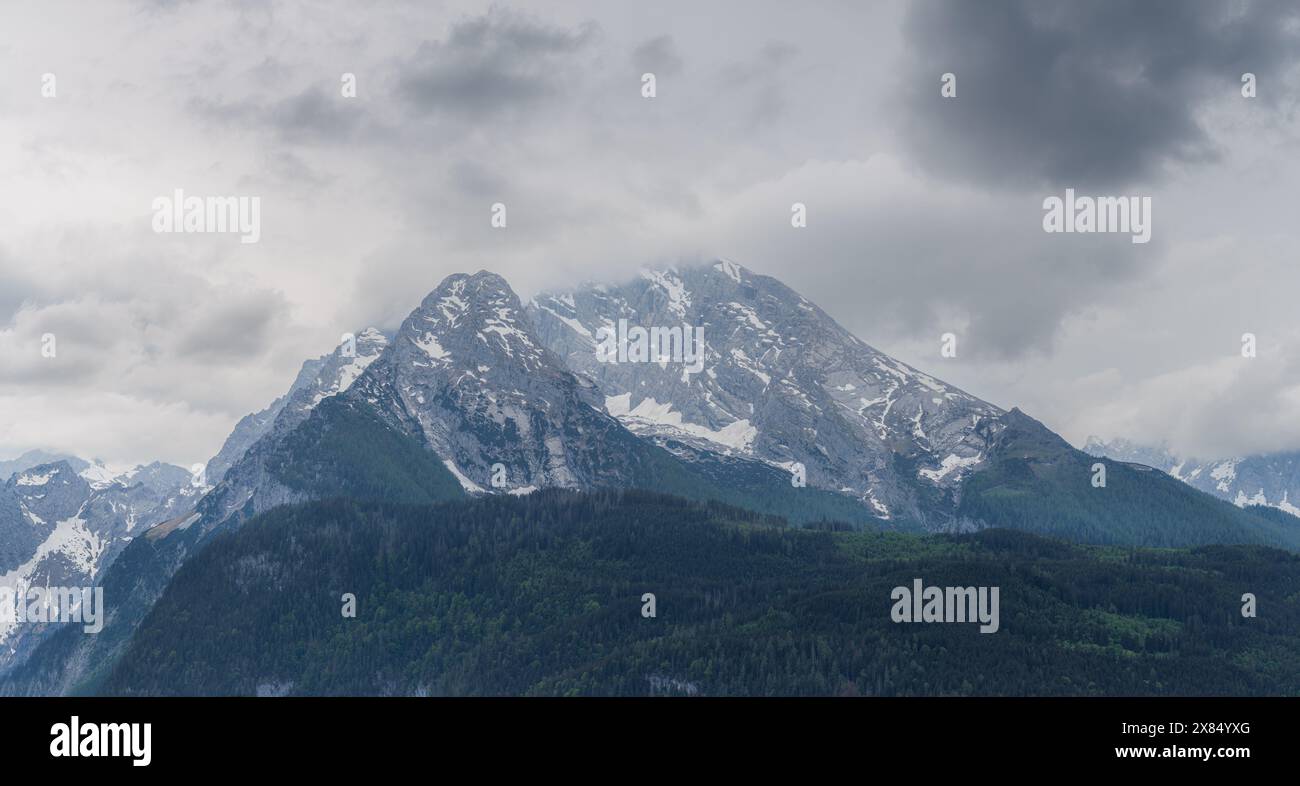 Beautiful view of Watzmann mountain near Konigssee lake in Berchtesgaden National Park, Upper Bavarian Alps, Germany, Europe. Beauty of nature concept Stock Photo