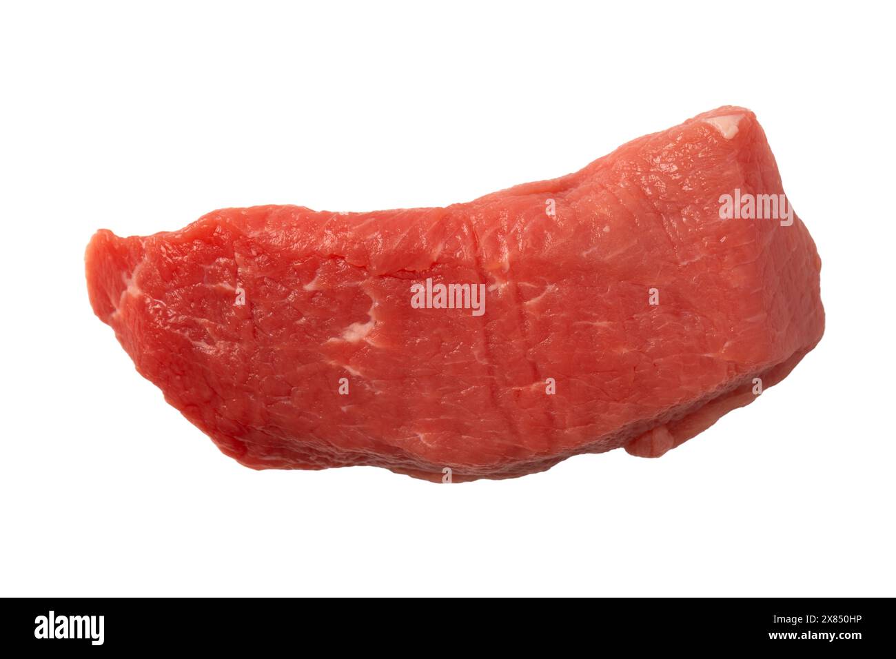 Veal pieces raw isolated on white background. Top view. Stock Photo