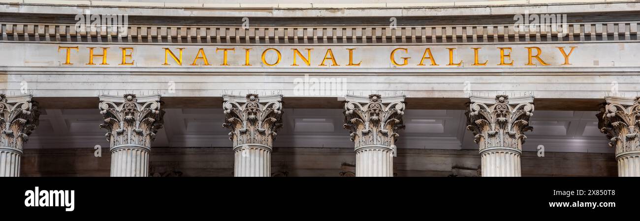 The etched sign on the exterior of The National Gallery, located on ...