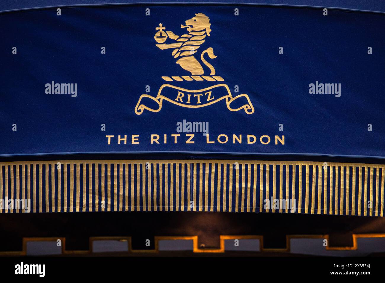 London, UK - February 19th 2024: A sign on one of the canopies on the exterior of the world-famous The Ritz hotel, located on Piccadilly in London, UK Stock Photo