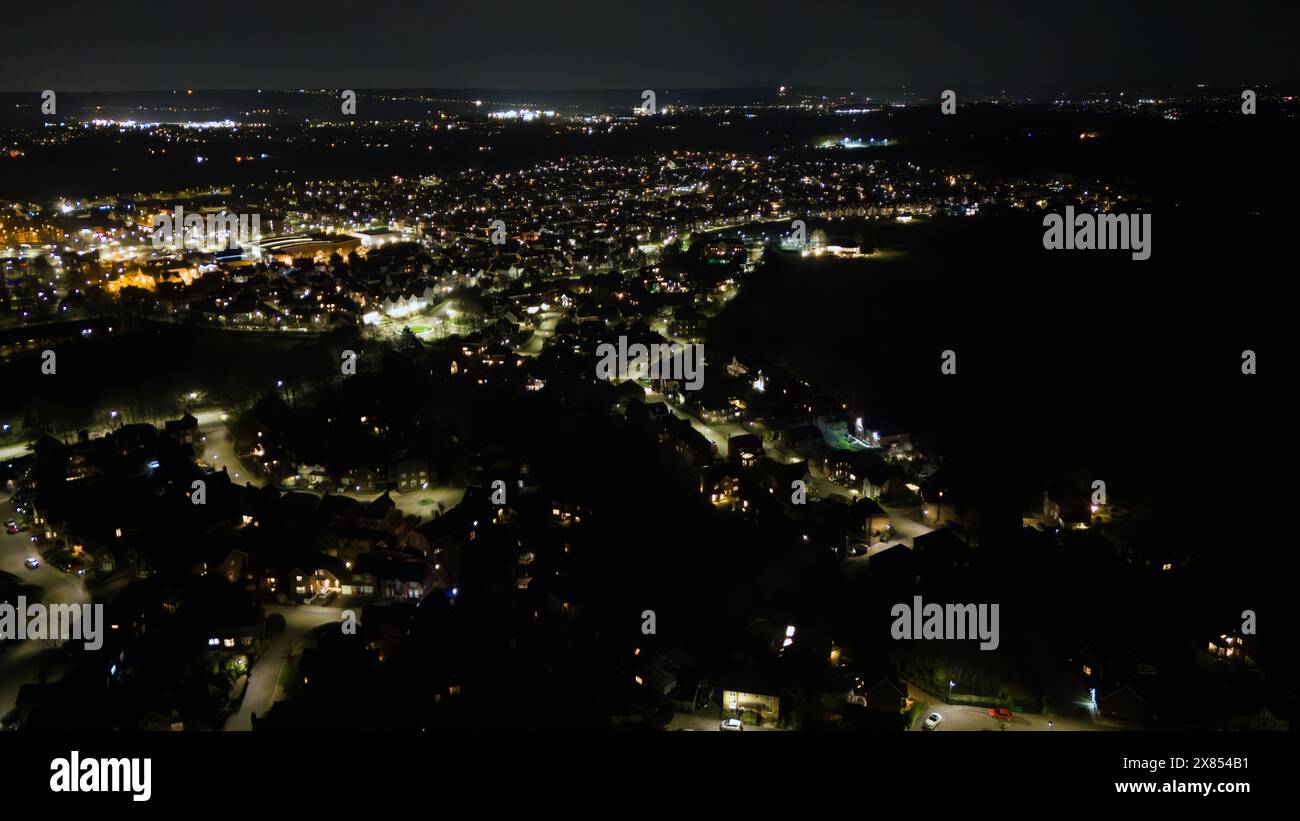 Drone images at night over Kings Hill in Kent UK Stock Photo