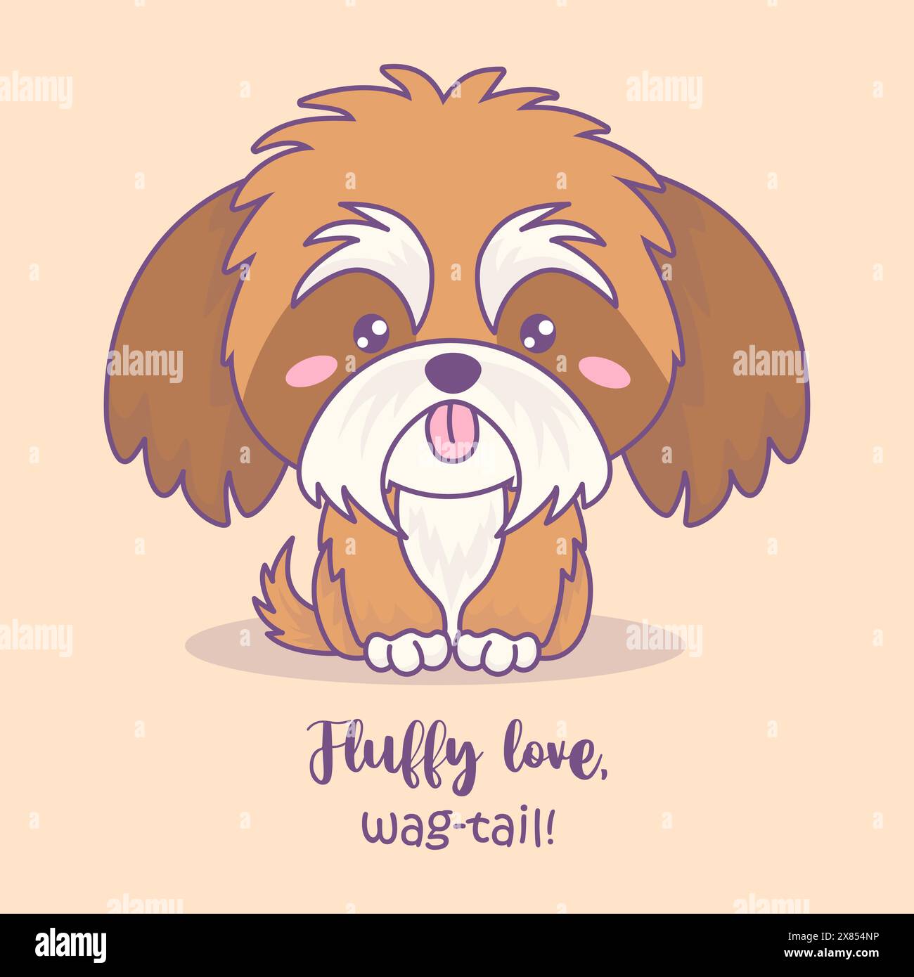 Cute fluffy dog Shih Tzu. Funny cartoon kawaii character animal. Lap dog. Vector illustration Stock Vector