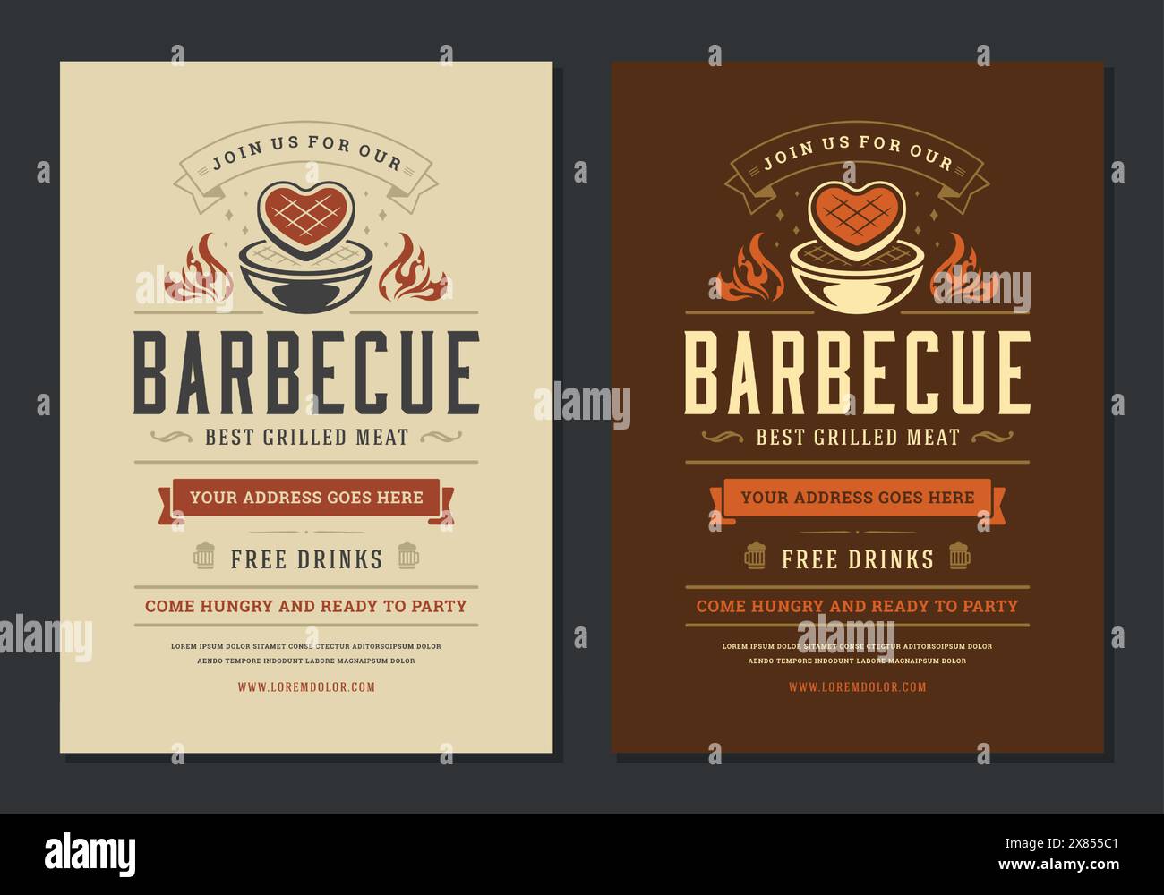 Barbecue party vector flyer or poster design template. Summer bbq ...