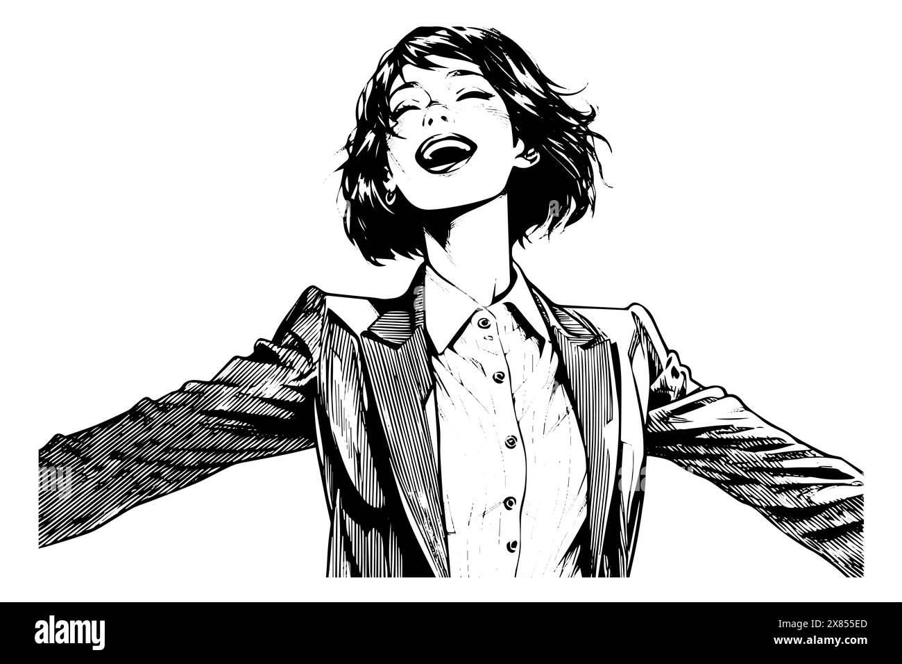 Business woman hand drawn ink sketch. Engraved style vector ...
