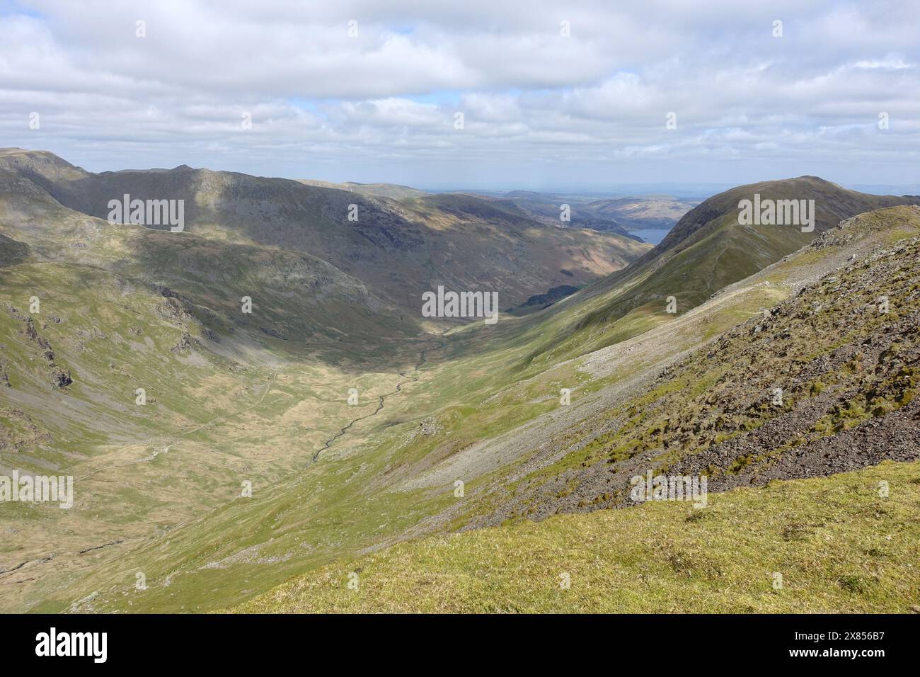 The Grisedale Valley and the Wainwright St Sunday Crag from the Fairfield to Grisedale Hause Path, Lake District National Park, Cumbria, England, UK Stock Photo