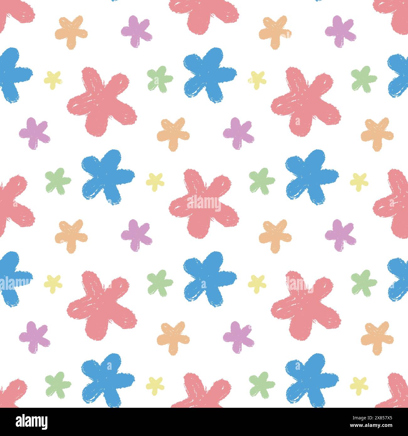 Crayon doodle flowers seamless pattern Stock Vector