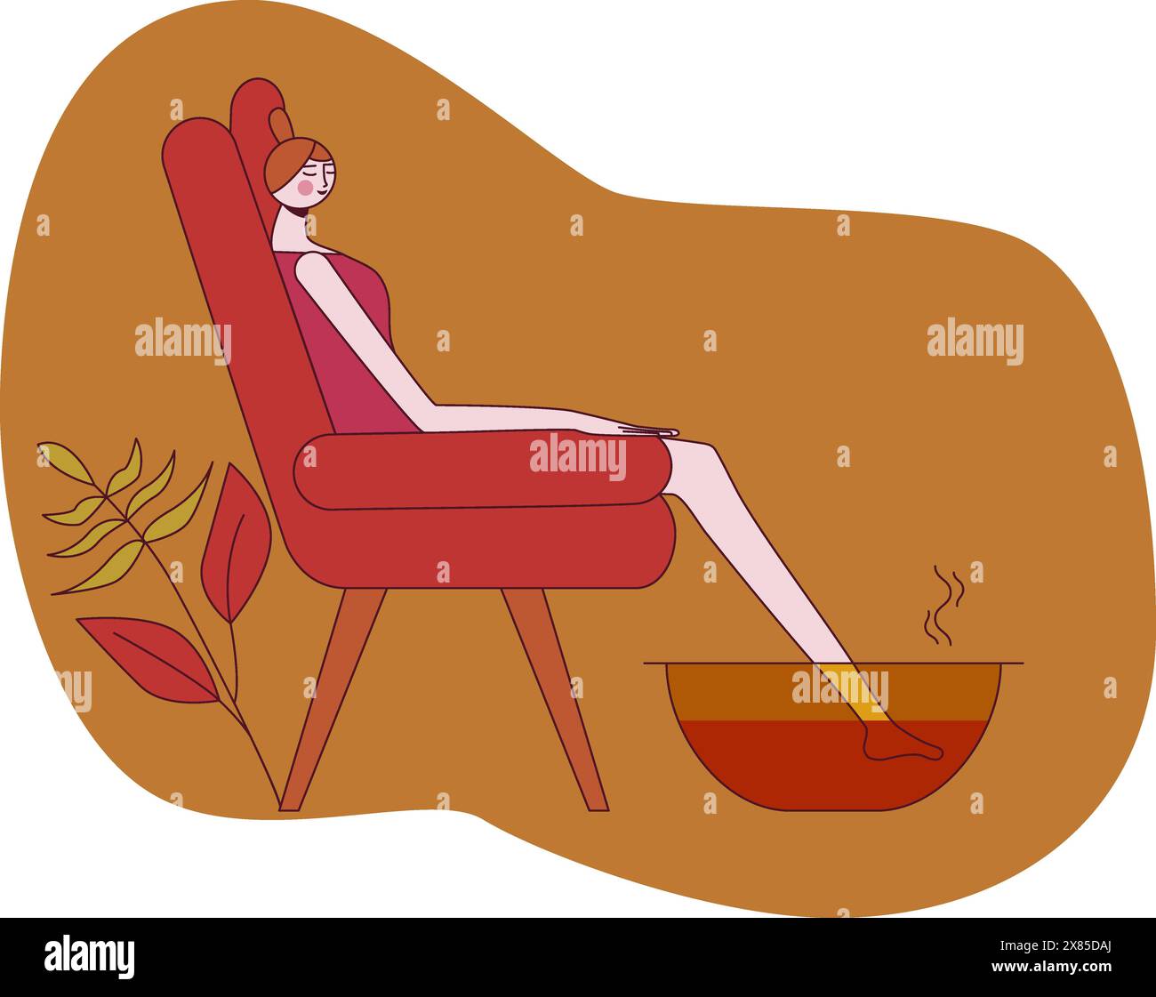 Foot baths with essential oils. Aromatherapy for legs. SPA design concept. Isolated flat vector