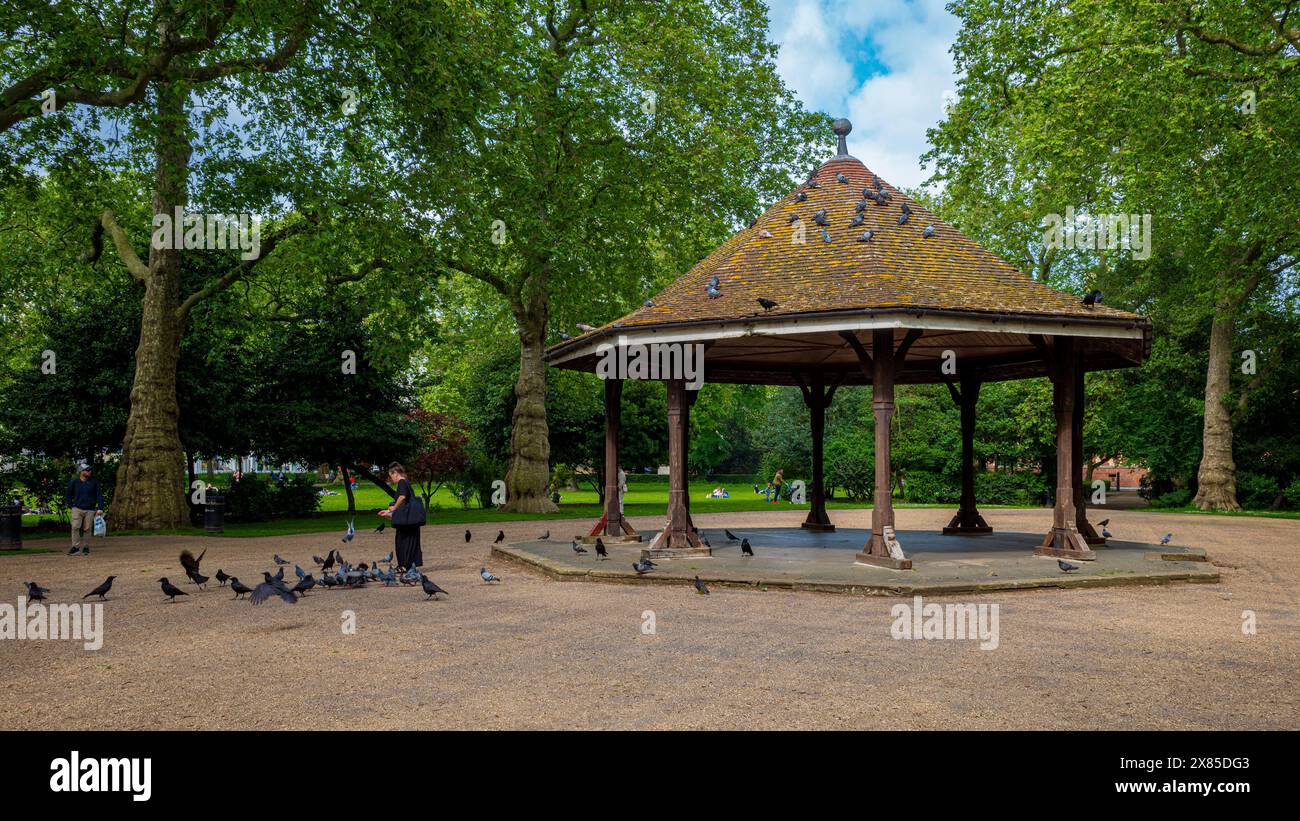 Lincoln's Inn Fields Bandstand London. Lincoln's Inn Fields is the largest public square in London originally laid out in the 1630s. Stock Photo