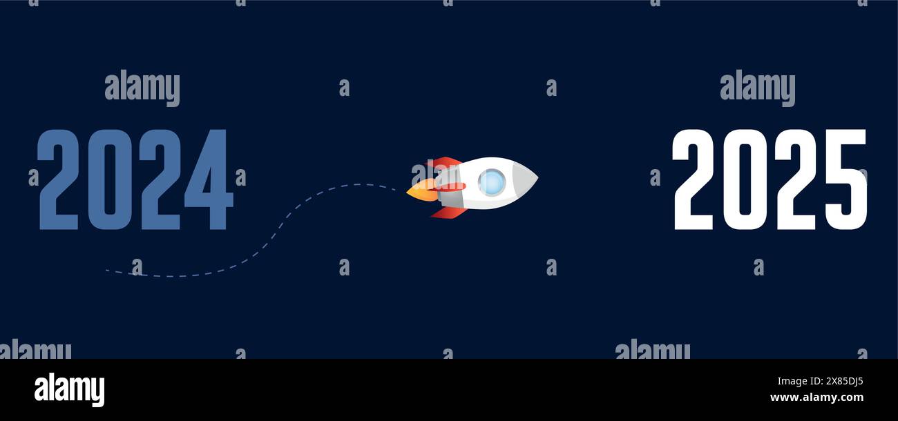 rocket launch flight from 2025 into the next year 2025 vector