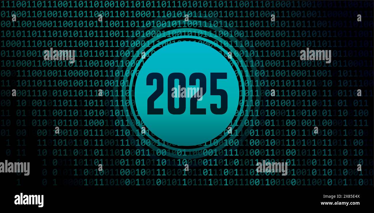 2025 number on digital binary code background vector illustration Stock