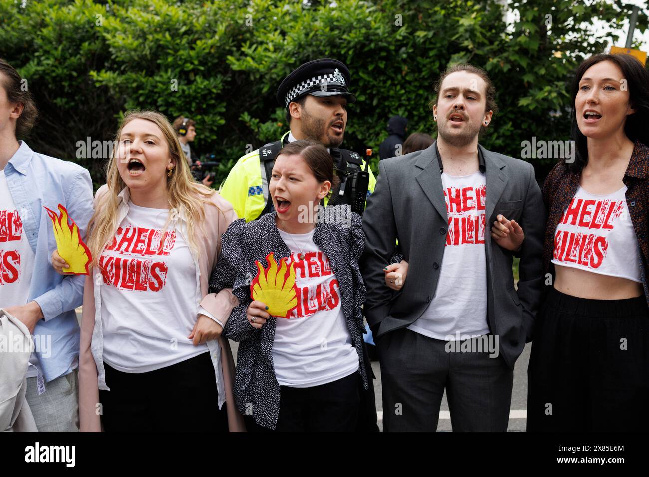 21st May 2024. North Greenwich, London, UK. Protest at the Shell AGM