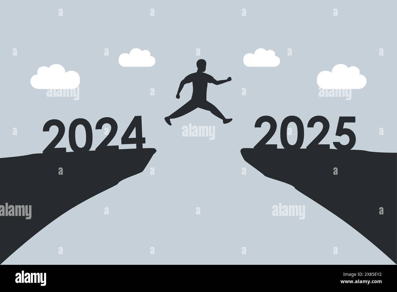 man jumping over a cliff from 2024 to 2025 vector illustration Stock