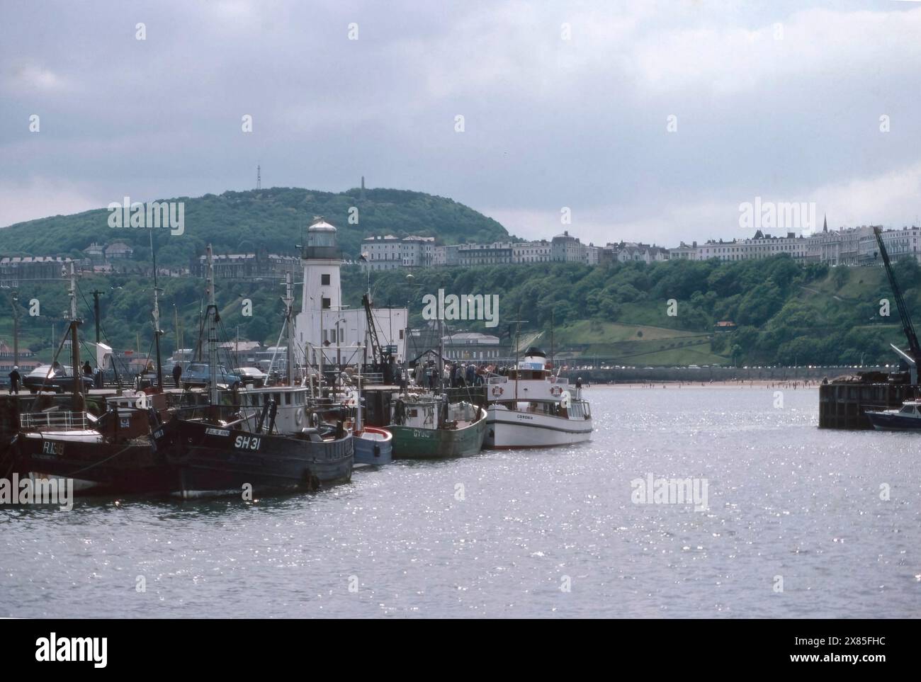 A view over Scarborough North Bay Harbour in the mid 1970's, North Yorkshire east coast, northern England, UK Stock Photo