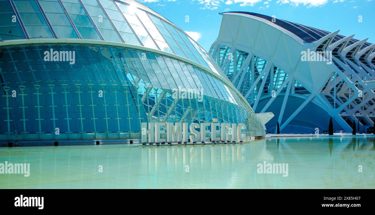 Exploring Valencia's City of Arts and Sciences: The Iconic Hemisfèric - A Marvel of Modern Architecture and Cultural Innovation Stock Photo