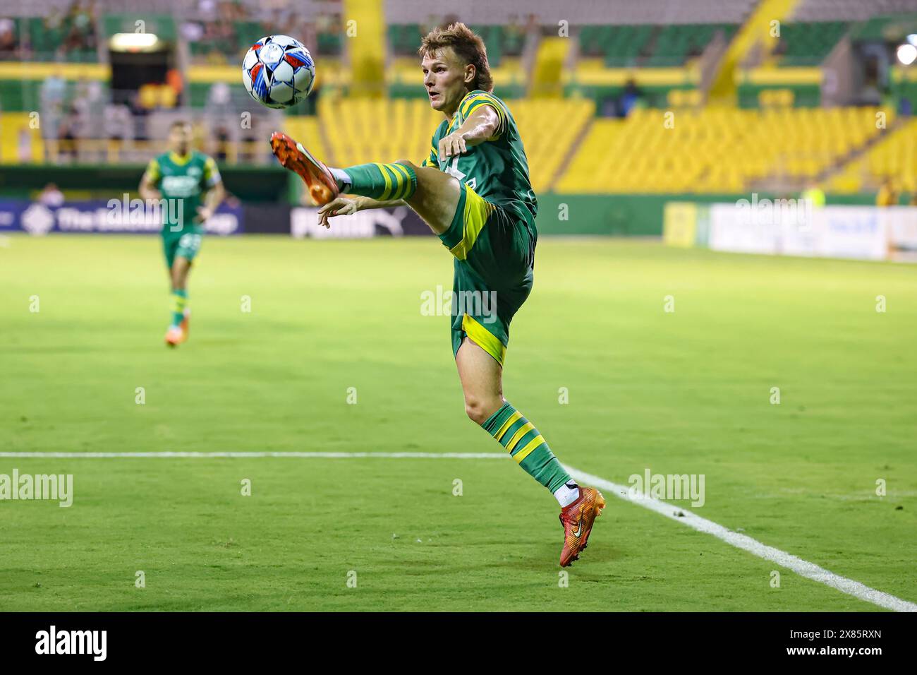 St. Petersburg, Florida, USA. 22nd May, 2024. Tampa Bay Rowdies midfielder Blake Bodily (11) receives a pass during the Lamar Hunt U.S. Open cup round of sixteen game on May 22, 2024 at Al Lang Stadium . FC Dallas beat the Rowdies 2-1. (Credit Image: © Kim Hukari/ZUMA Press Wire) EDITORIAL USAGE ONLY! Not for Commercial USAGE! Stock Photo
