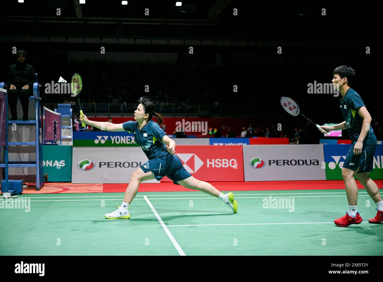 Kuala Lumpur, Malaysia. 23rd May, 2024. Chang Ching Hui (L)/Yang Ching Tun of Chinese Taipei compete against Li Yijing/Luo Xumin of China during their women's doubles round of 16 match at Malaysia Masters 2024 in Kuala Lumpur, Malaysia, May 23, 2024. Credit: Cheng Yiheng/Xinhua/Alamy Live News Stock Photo