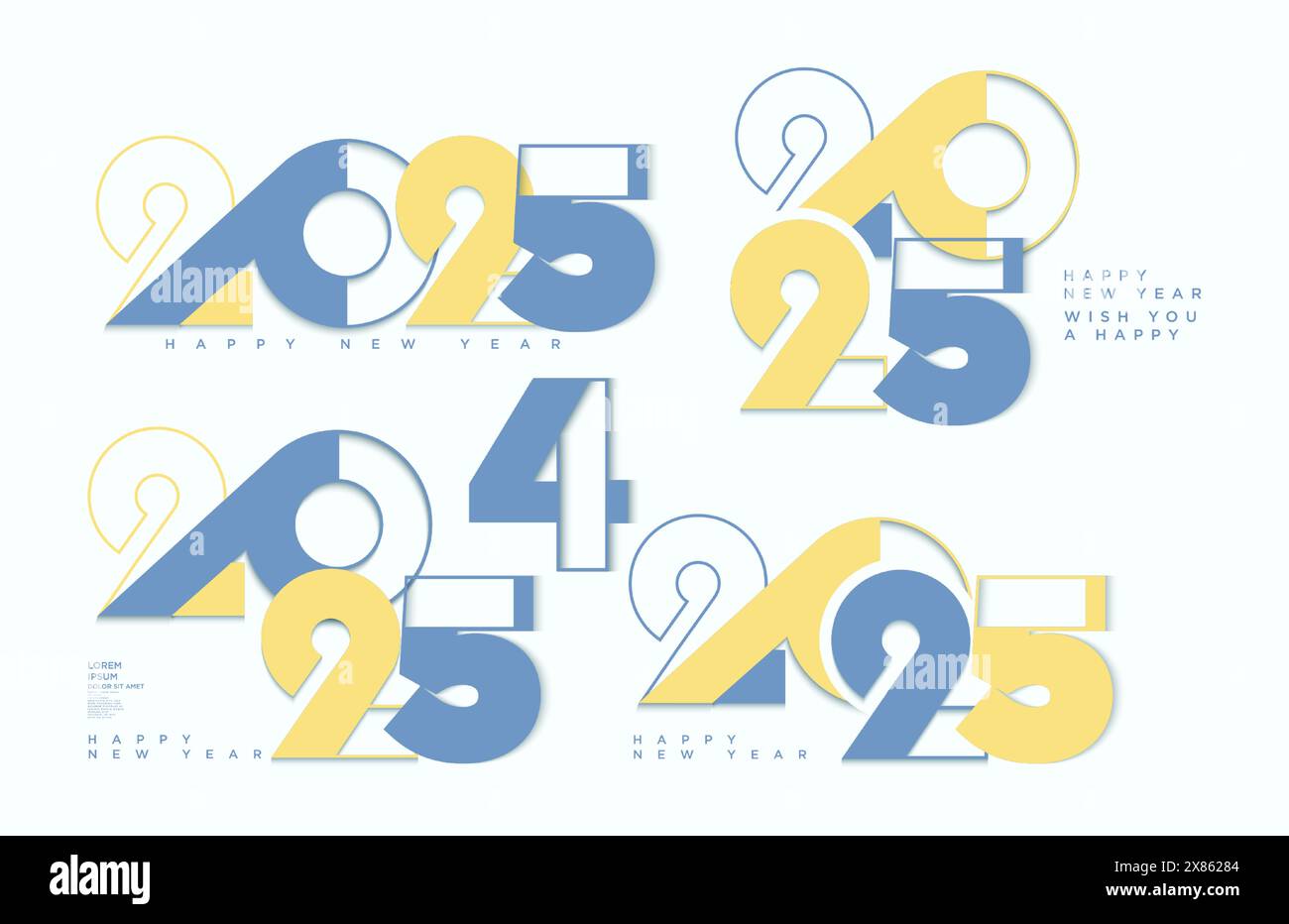 Several designs for the New Year numbers 2025. With different curves