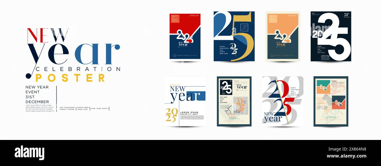 Happy New Year 2025 Set Design. New year template 2025. Poster 2025