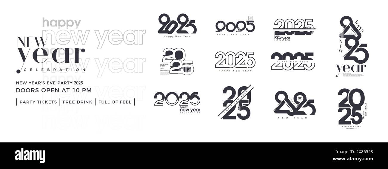 New year 2025 with number art logo concept. Happy new year 2025