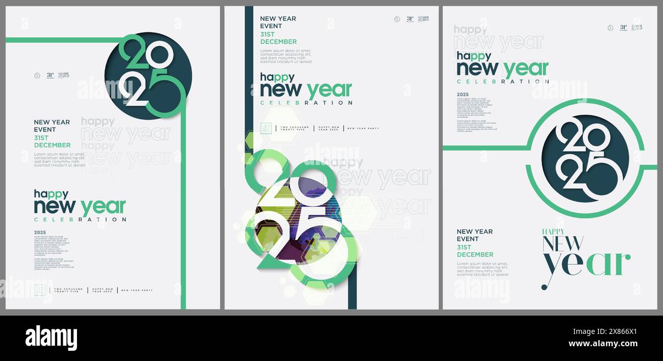 Creative concept Happy New Year 2025 poster set. Design template with 2025 typography logo for