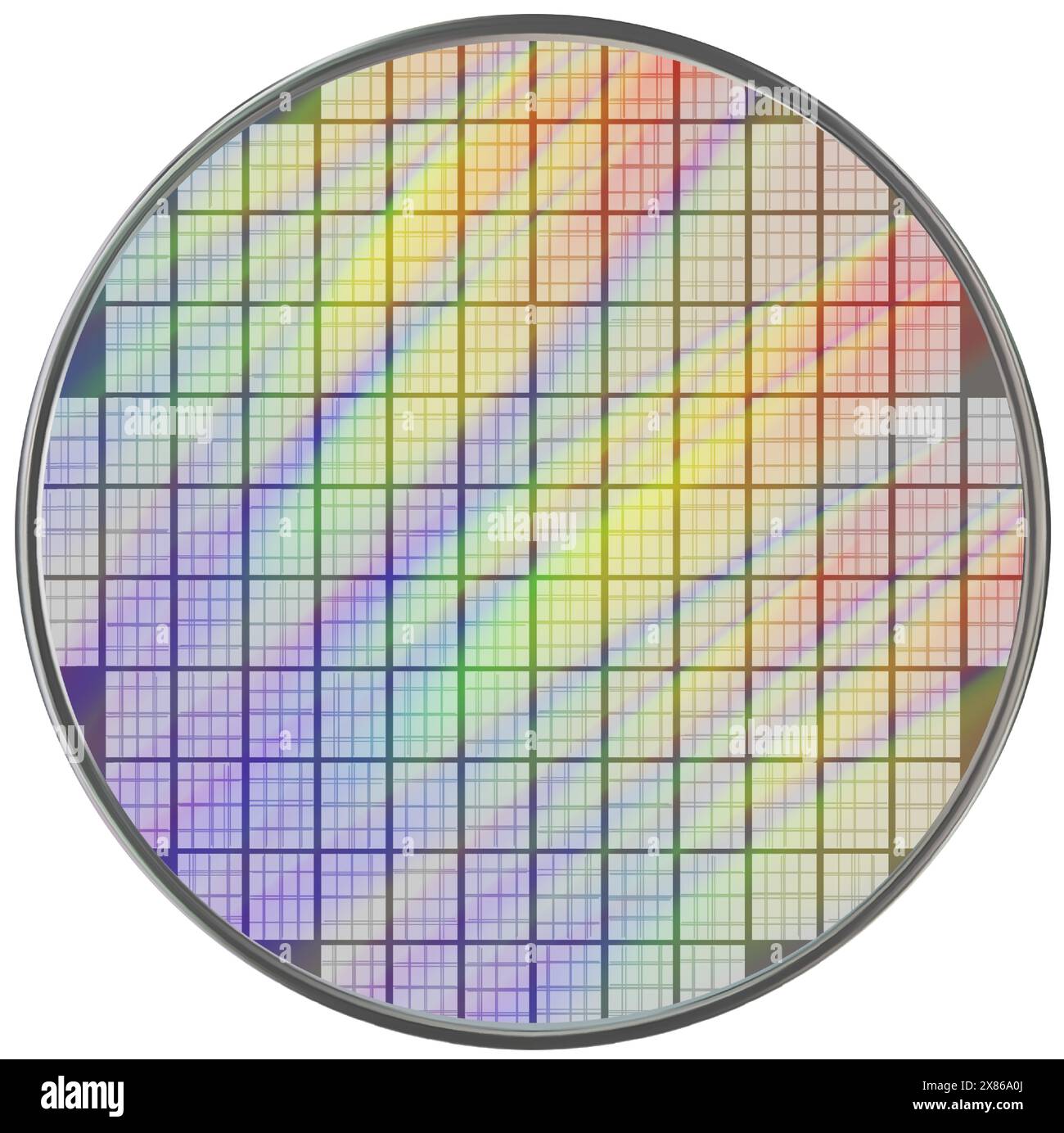 Rainbow crystalline silicon wafer with microchips on a lattice. Microelectronic device for manufacturing integrated circuits. Vector illustration Stock Vector