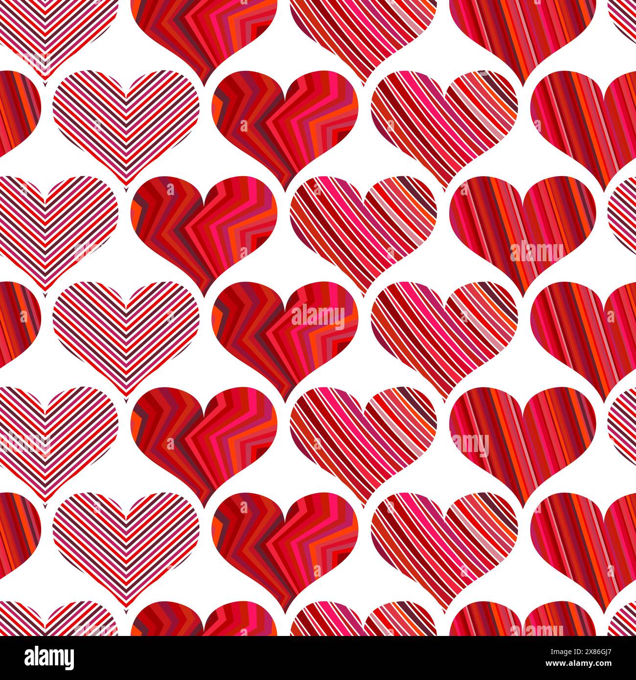Seamless pattern with red hearts. Different red hearts on a white background. Vector valentine illustration. Stock Vector