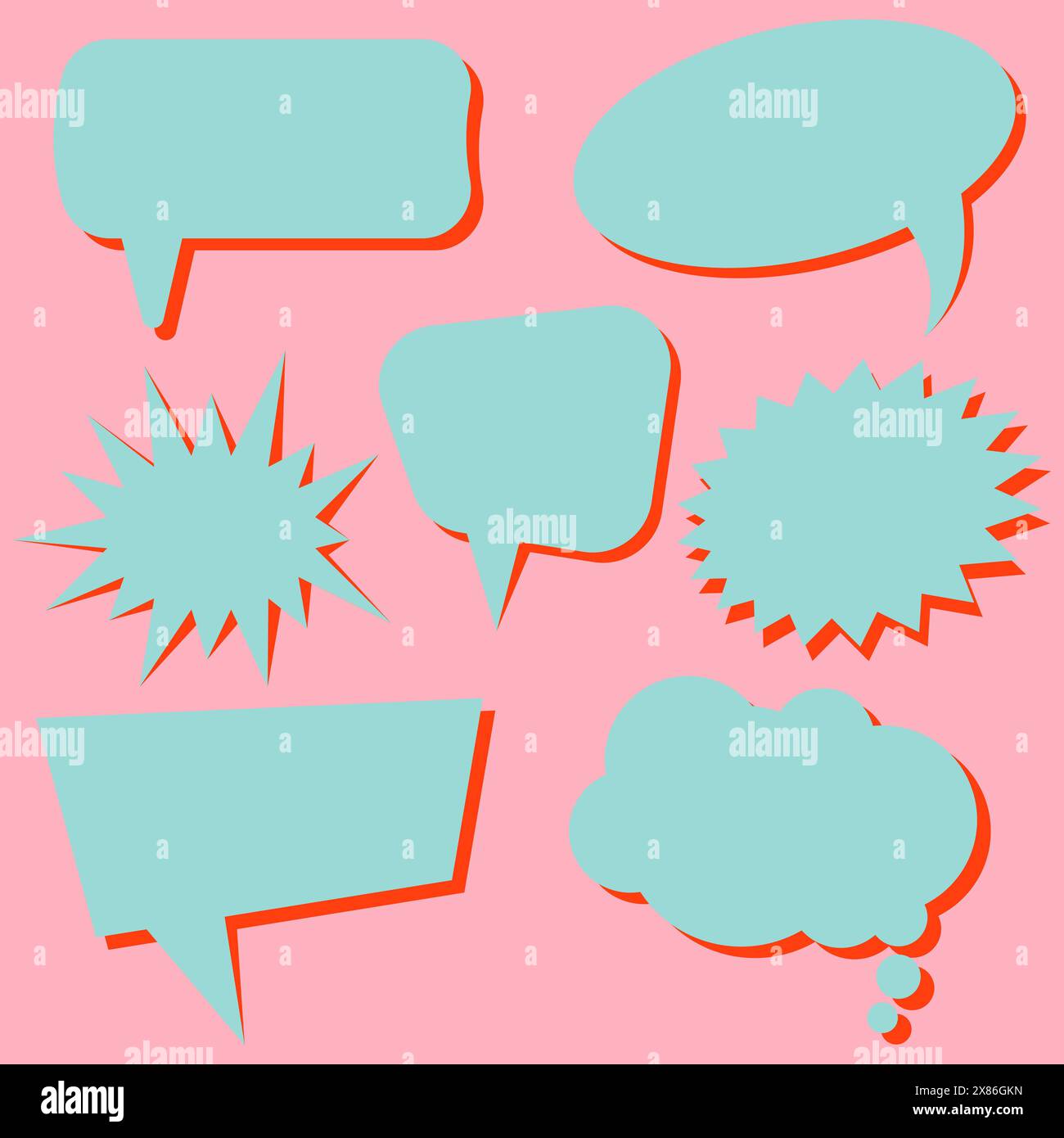 Set of blue speech bubbles without phrases on pink background. Vector illustration. Stock Vector
