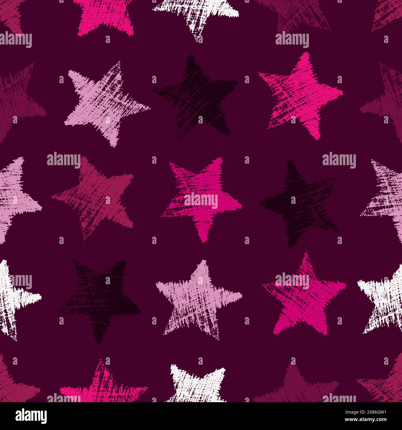 Seamless Pattern with hand drawn Stars on purple background. Abstract grunge texture. Vector illustration Stock Vector