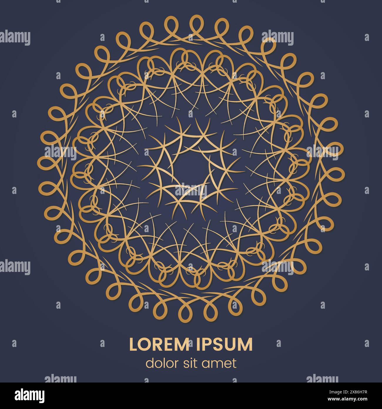 Vintage geometric circular element. Vector gold monogram on dark blue background. Vector illustration Stock Vector