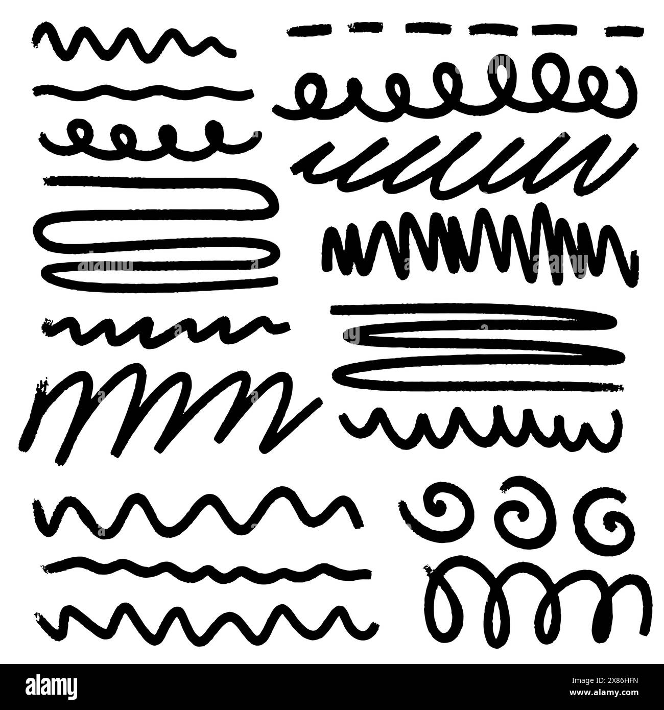 Set of hand drawn grunge design elements. Hand draw brush lines Stock ...