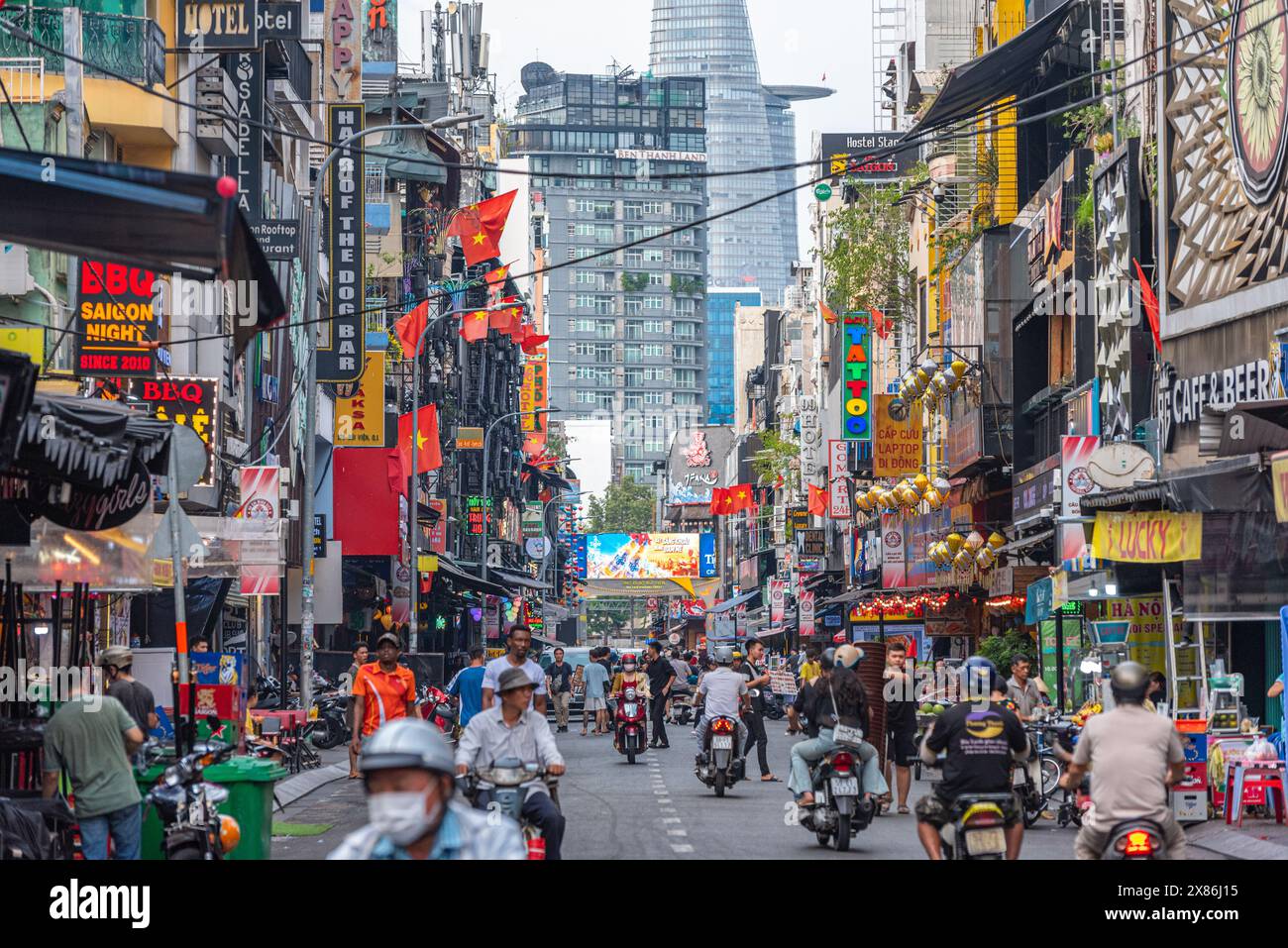 Ho Chi Minh City, Vietnam May 19, 2024 Bui Vien Street Stock Photo