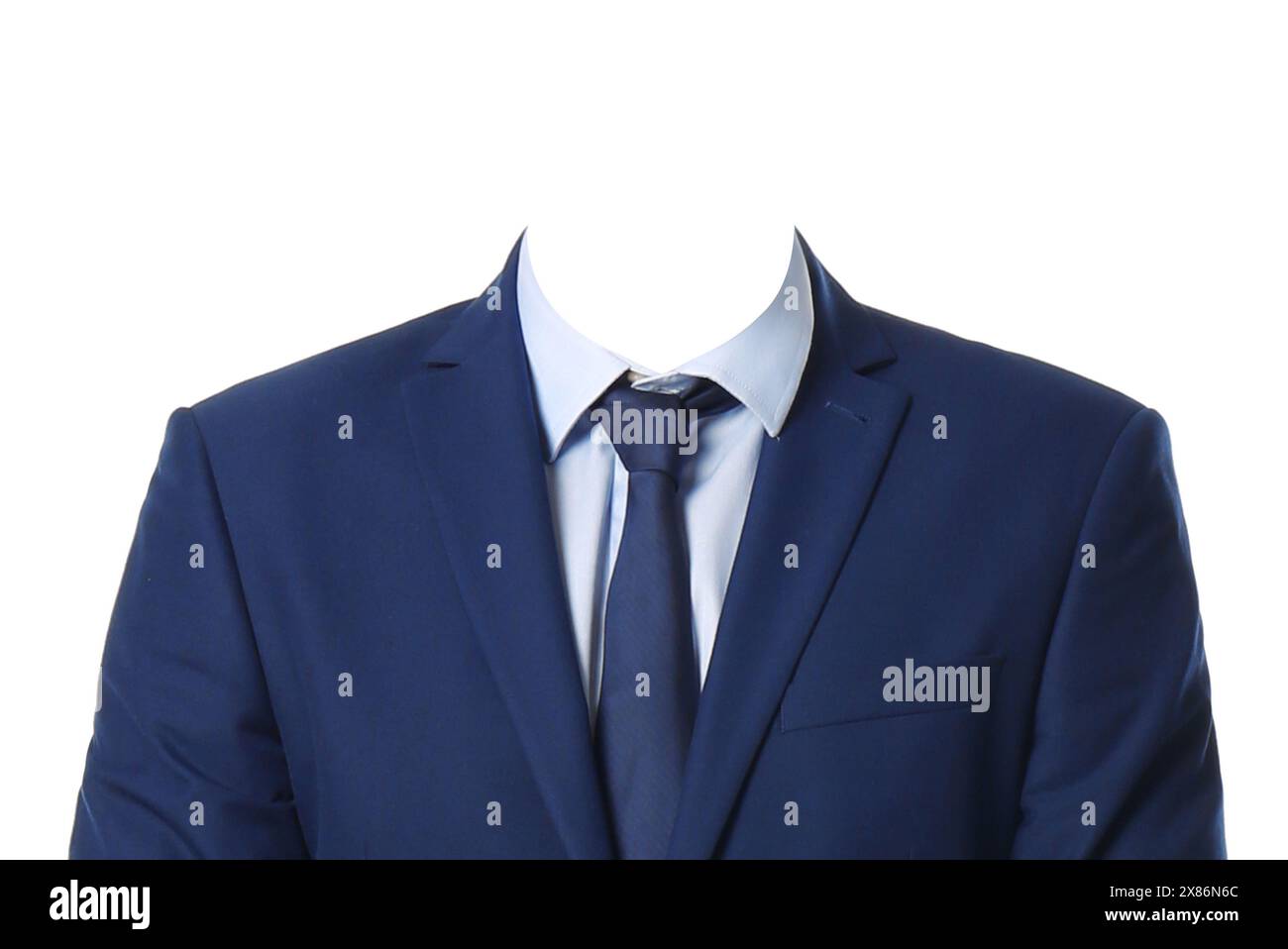 Formal wear replacement template for passport photo or other documents. Jacket and shirt with necktie isolated on white Stock Photo
