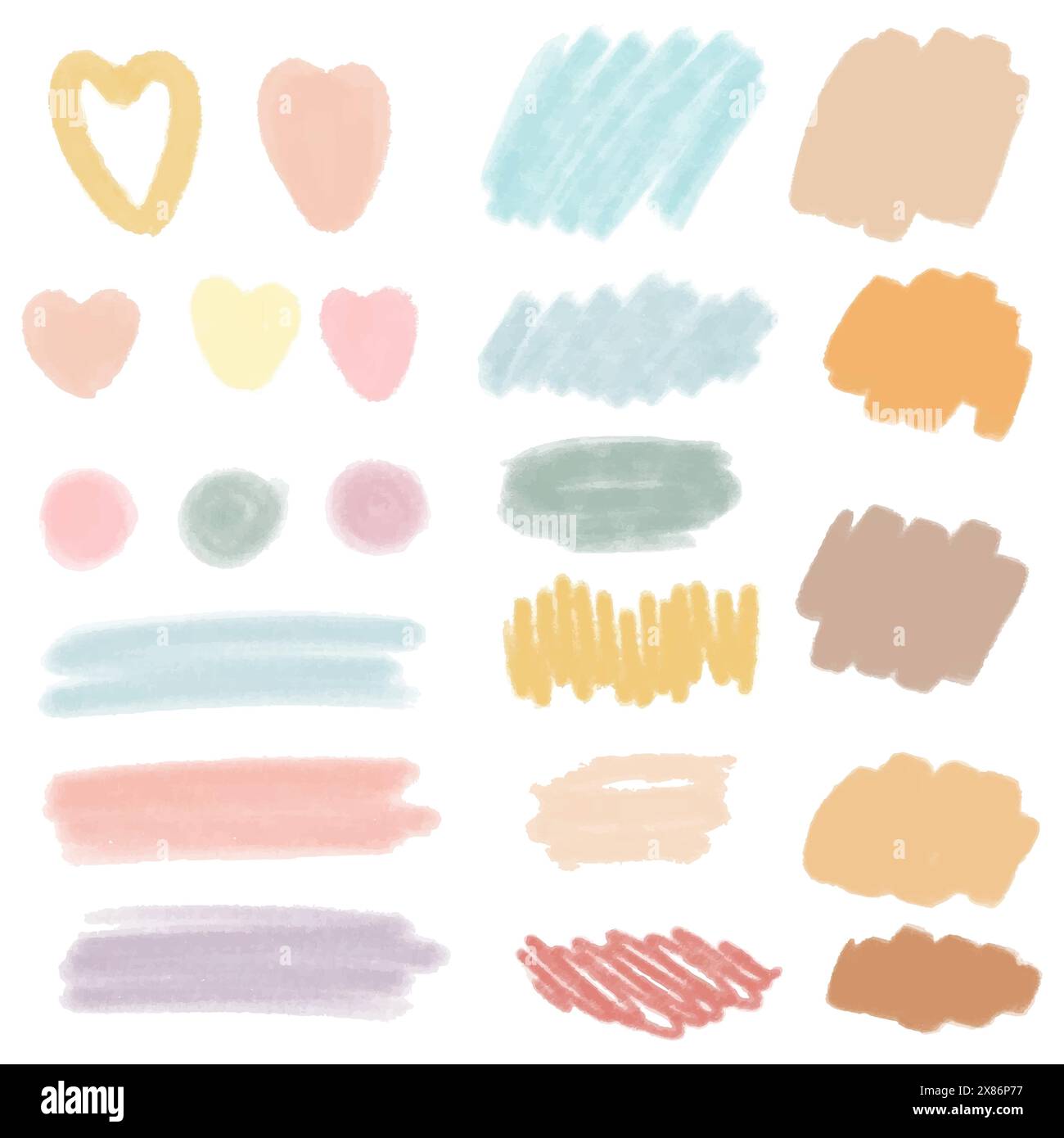 Set of colored hand drawn grunge design elements. Hand draw brush lines ...