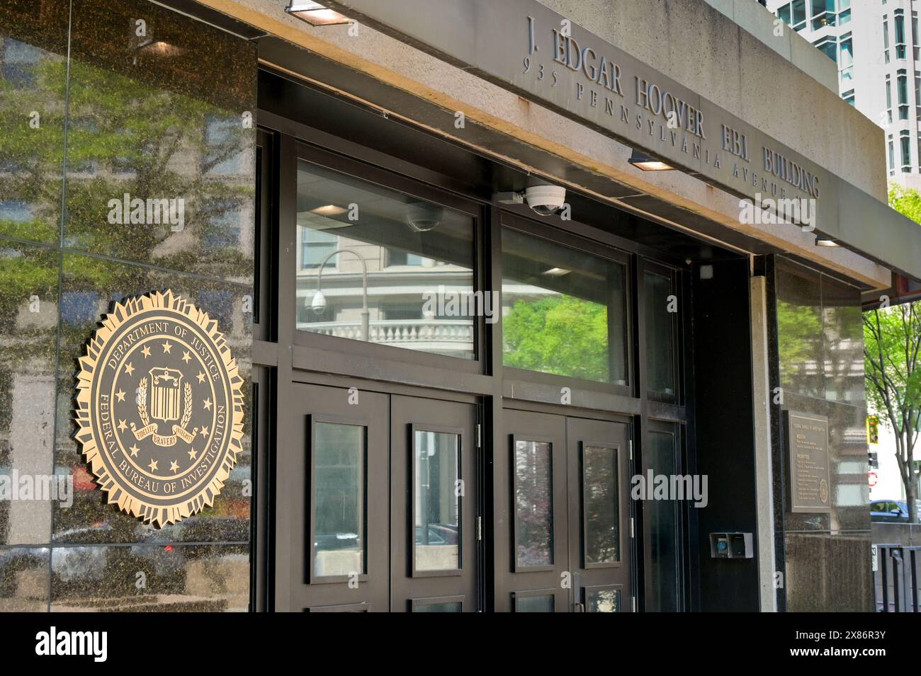 Washington DC, USA - 2 May 2024: Entrance to the headquarters of the FBI in the J Edgar Hoover building in downtown Washington DC Stock Photo