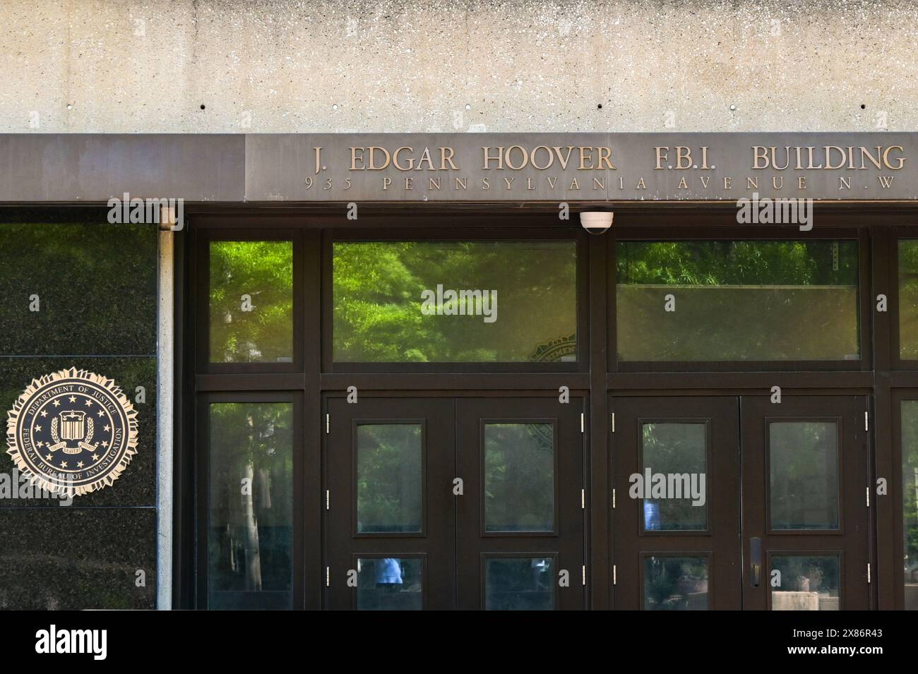 Washington DC, USA - 2 May 2024: Entrance to the headquarters of the FBI in the J Edgar Hoover building in downtown Washington DC Stock Photo