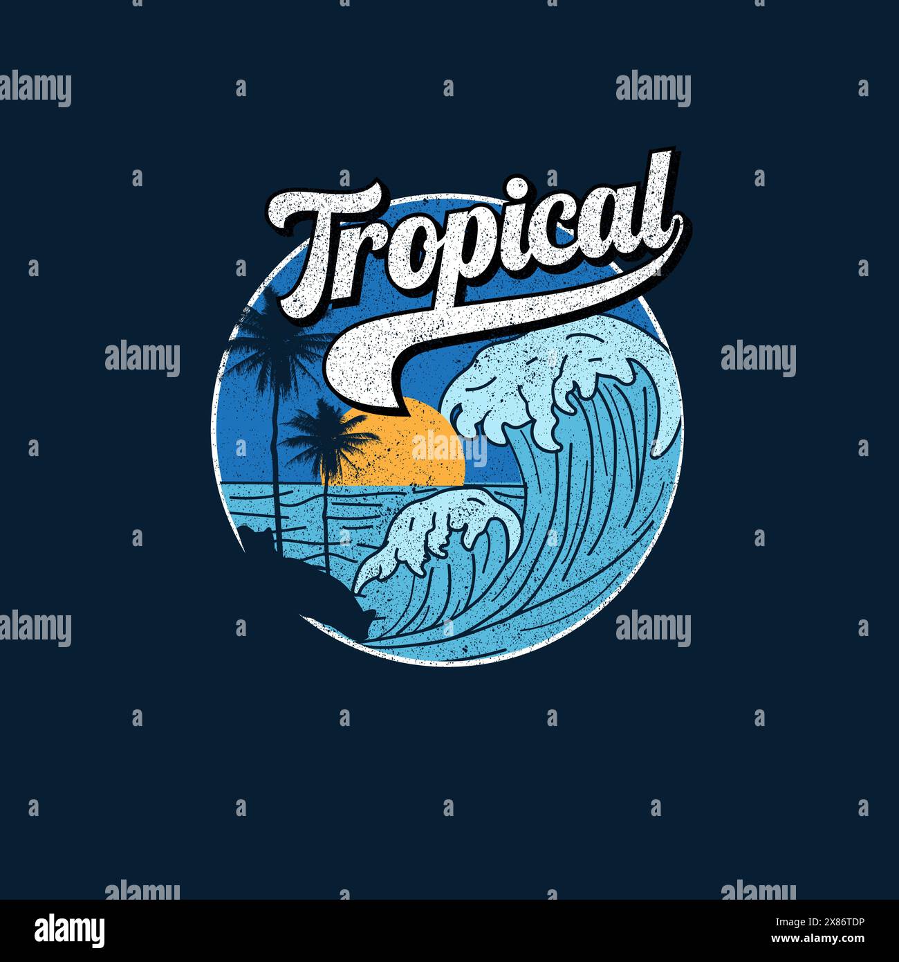 Tropical summer sunset beach waves t shirt design Stock Vector Image ...