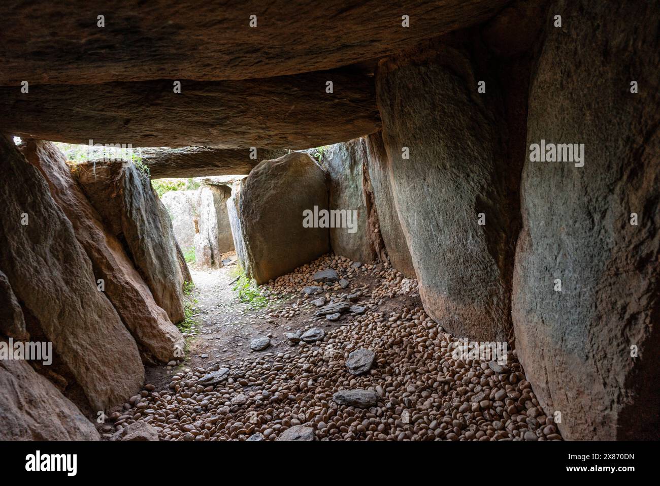 archaeological site of El Pozuelo, interior of Dólmen, municipal district of Zalamea la Real, Huelva, Andalusia, Spain Stock Photo