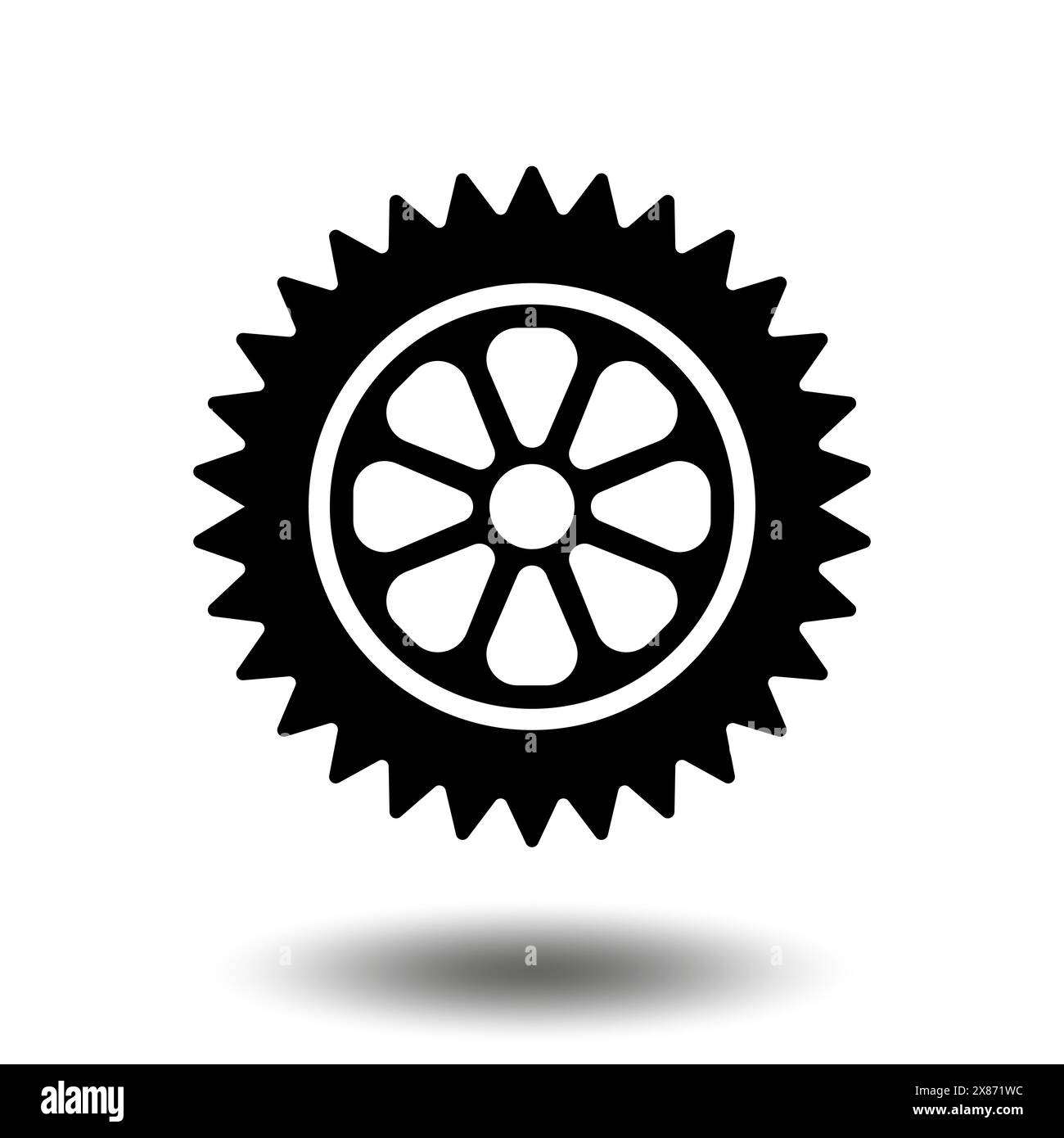 Black gear icon. Machine sprocket gear icon. Flat design. Vector cogwheel sign symbol on a white background. Stock Vector