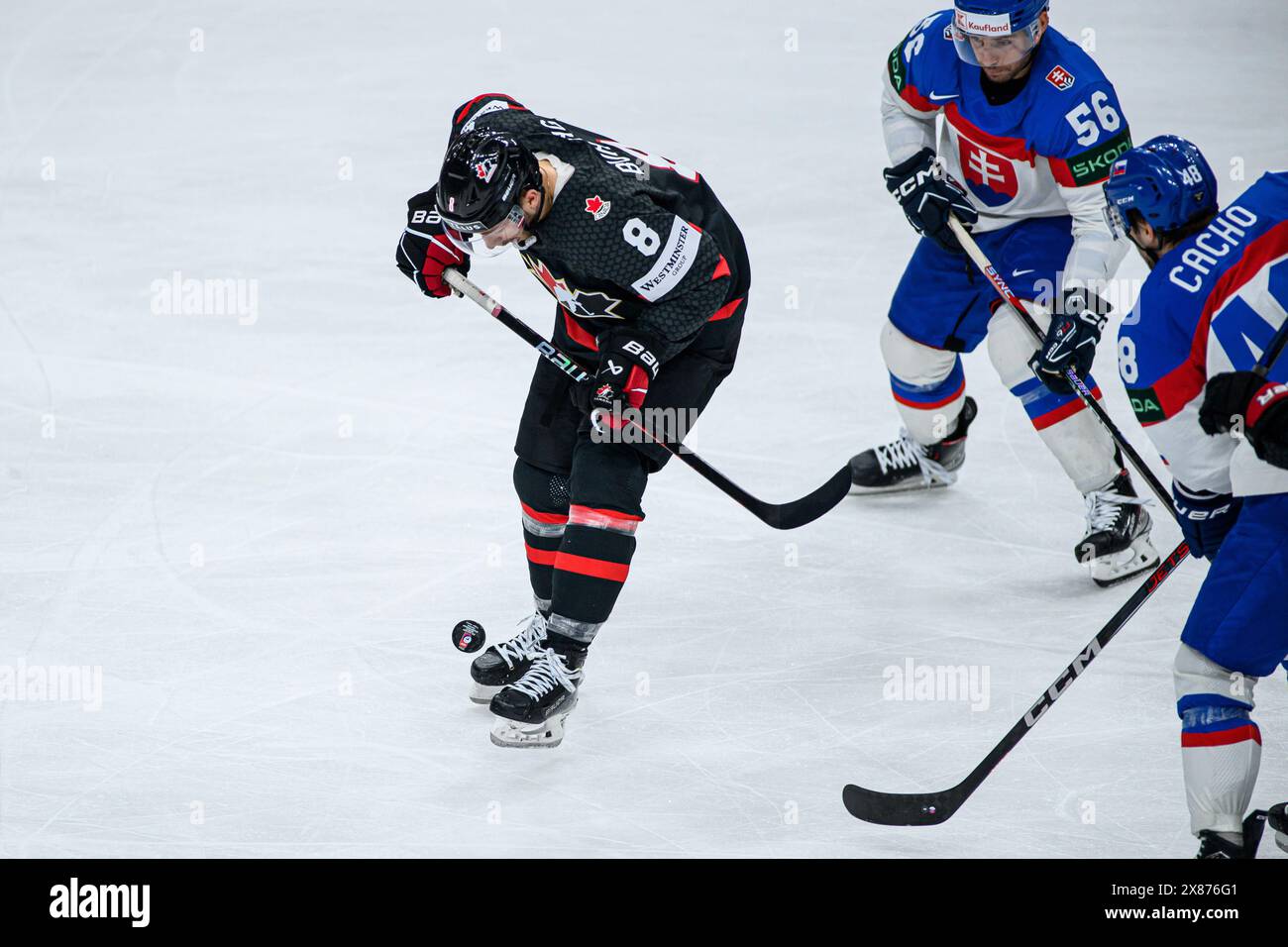 PRAGUE, CZECH REPUBLIC - 23 MAY, 2024:Mascot Bob. The game of IIHF 2024