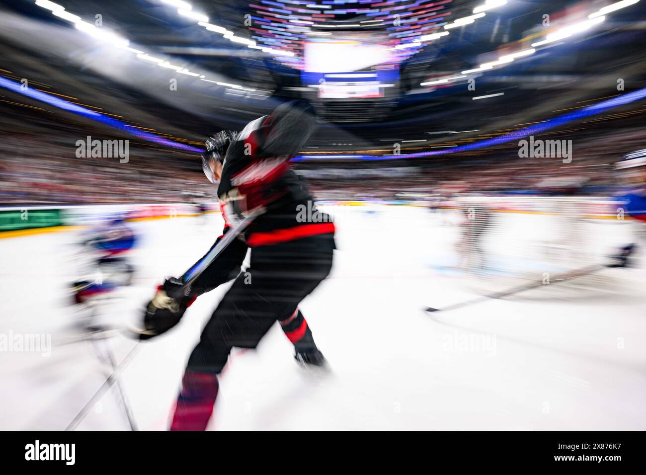 PRAGUE, CZECH REPUBLIC - 23 MAY, 2024:Mascot Bob. The game of IIHF 2024
