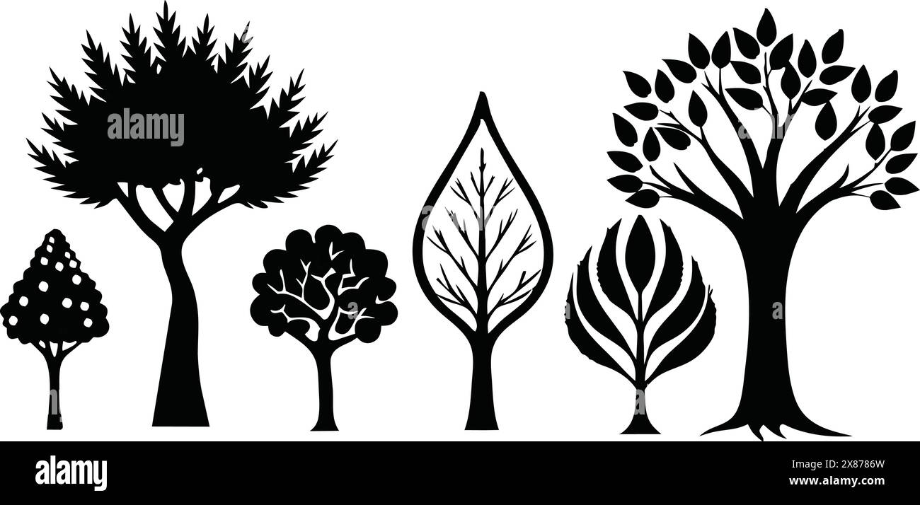 Set of black tree Black and White Stock Photos & Images - Alamy